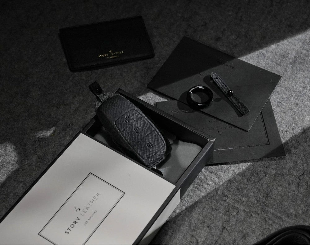 Black Leather Key Cover for Mercedes-Benz Smart Key (Style R3)