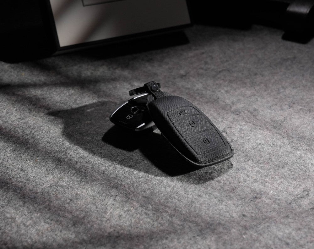 Black Leather Key Cover for Mercedes-Benz Smart Key (Style R3)