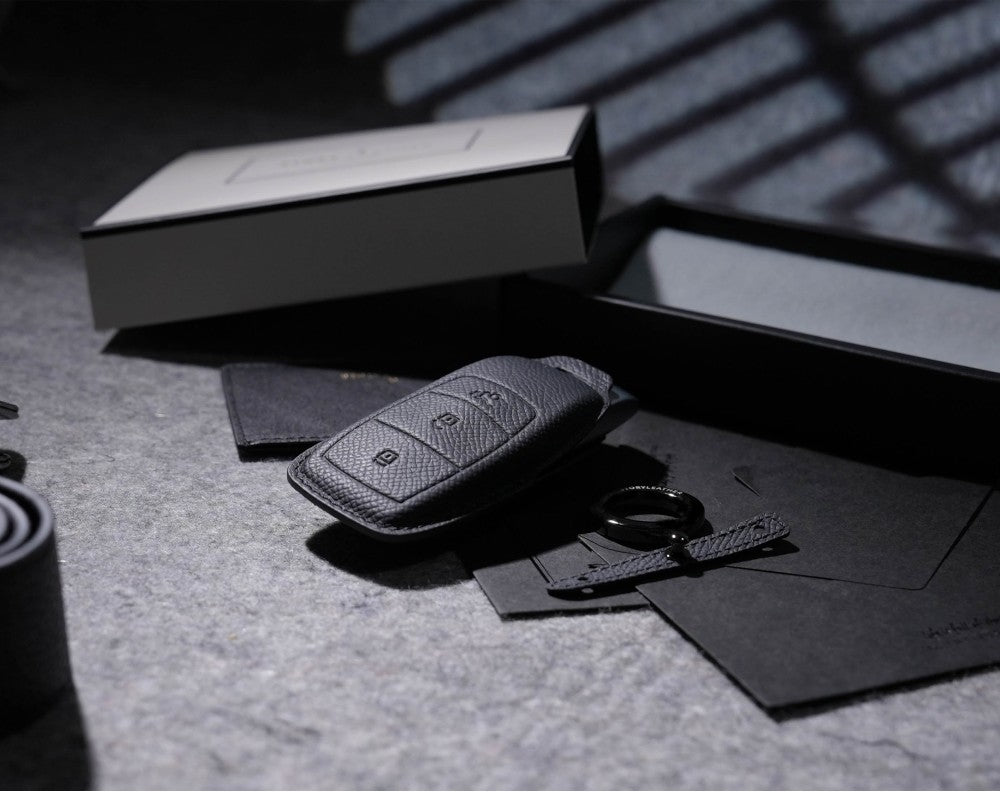 Black Leather Key Cover for Mercedes-Benz Smart Key (Style R3)