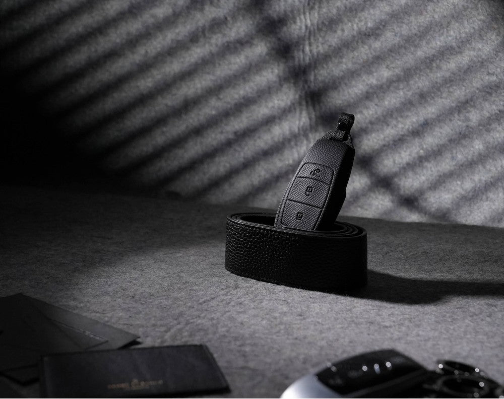 Black Leather Key Cover for Mercedes-Benz Smart Key (Style R3)