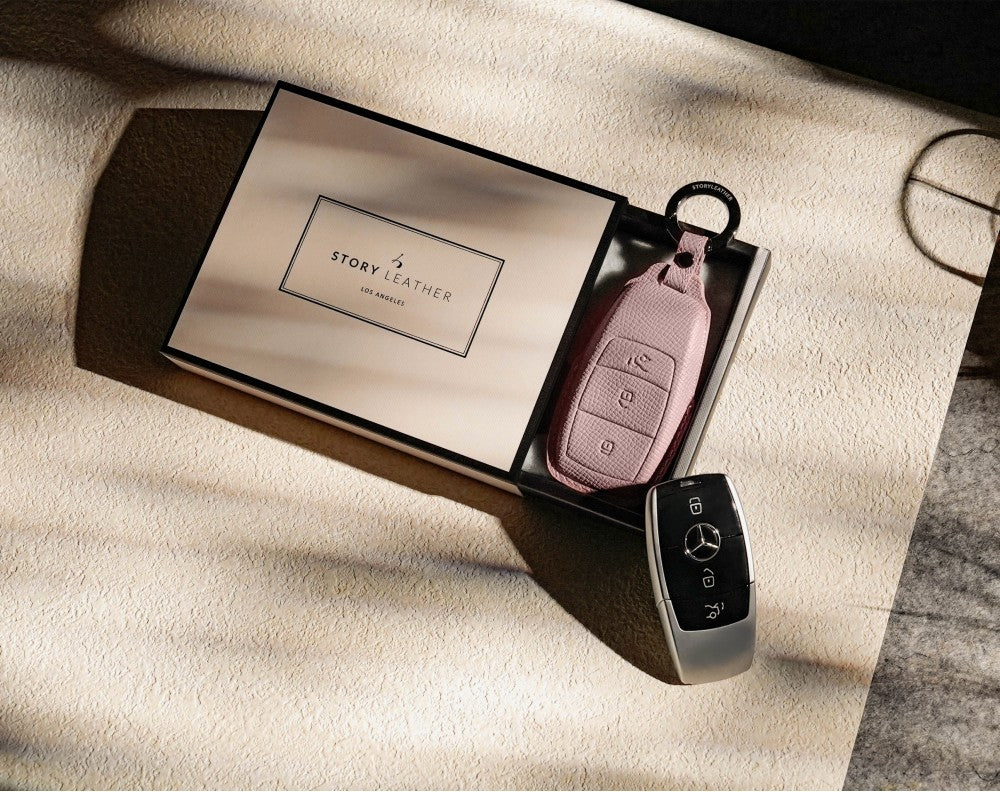 Pink Leather Key Cover for Mercedes-Benz Smart Key (Style R3)