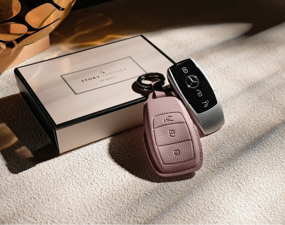 Pink Leather Key Cover for Mercedes-Benz Smart Key (Style R3)