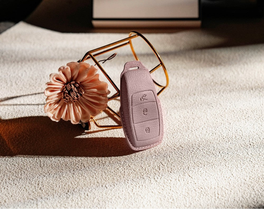 Pink Leather Key Cover for Mercedes-Benz Smart Key (Style R3)