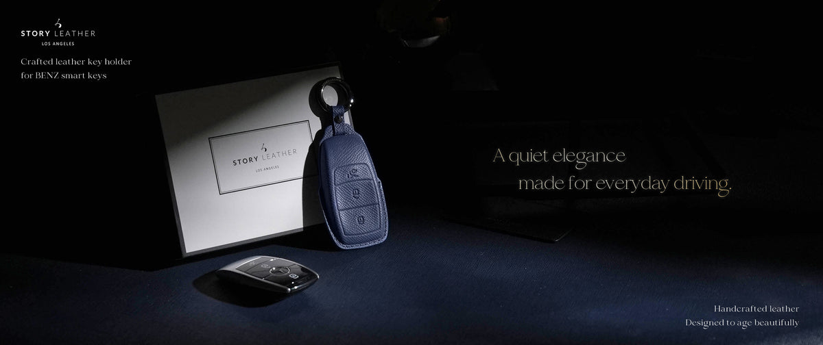 Blue Leather Key Cover for Mercedes-Benz Smart Key (Style R3)