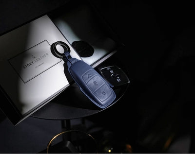 Blue Leather Key Cover for Mercedes-Benz Smart Key (Style R3)
