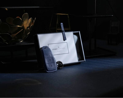 Blue Leather Key Cover for Mercedes-Benz Smart Key (Style R3)