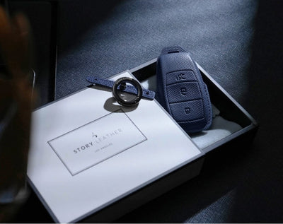 Blue Leather Key Cover for Mercedes-Benz Smart Key (Style R3)