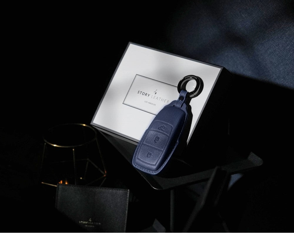 Blue Leather Key Cover for Mercedes-Benz Smart Key (Style R3)
