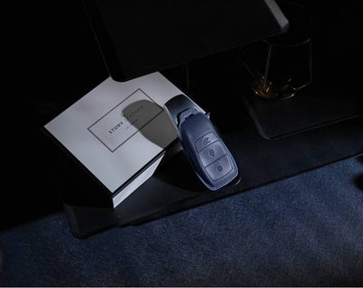 Blue Leather Key Cover for Mercedes-Benz Smart Key (Style R3)