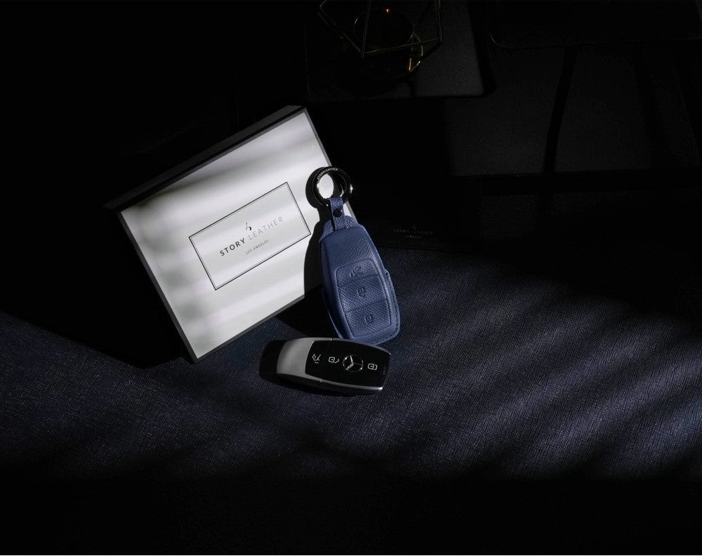 Blue Leather Key Cover for Mercedes-Benz Smart Key (Style R3)