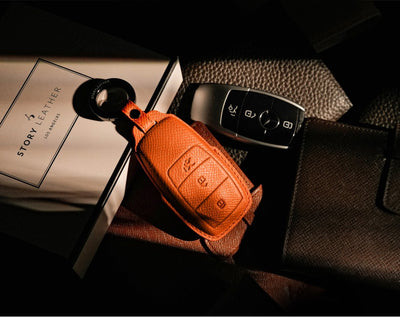 Orange Leather Key Cover for Mercedes-Benz Smart Key (Style R3)
