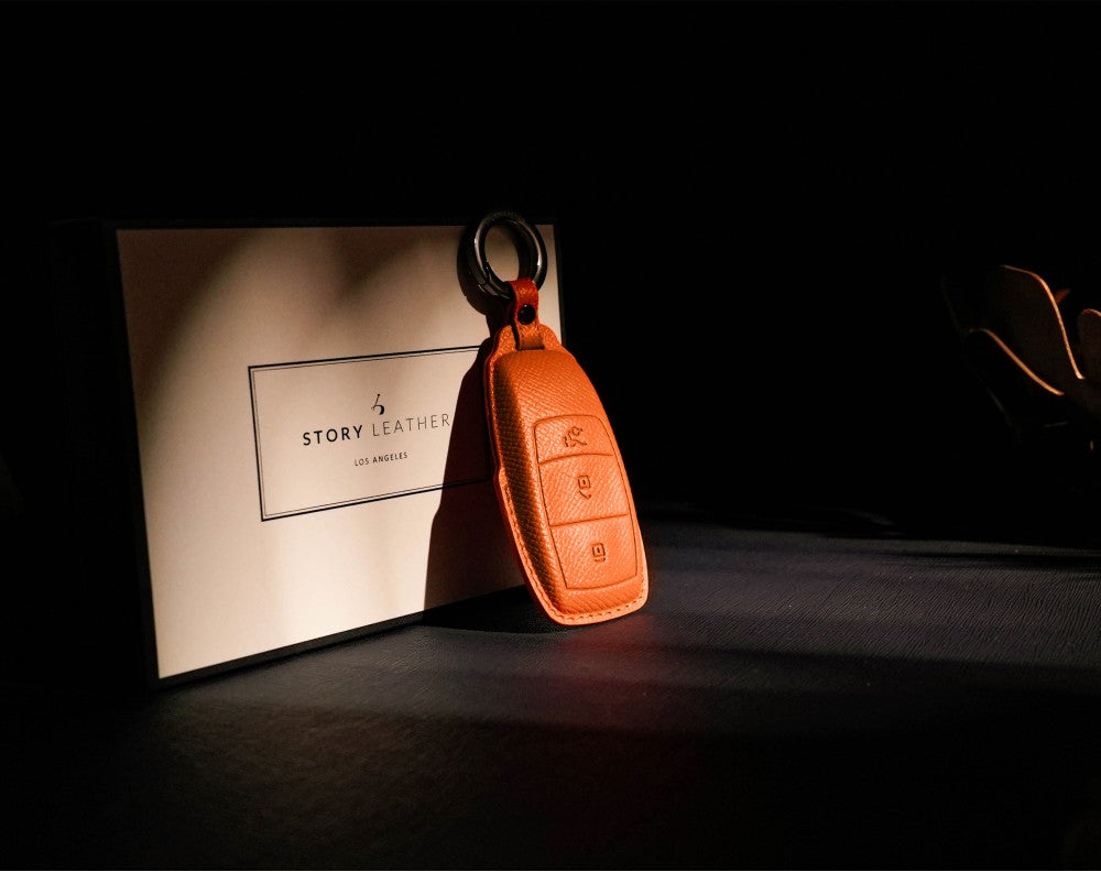 Orange Leather Key Cover for Mercedes-Benz Smart Key (Style R3)