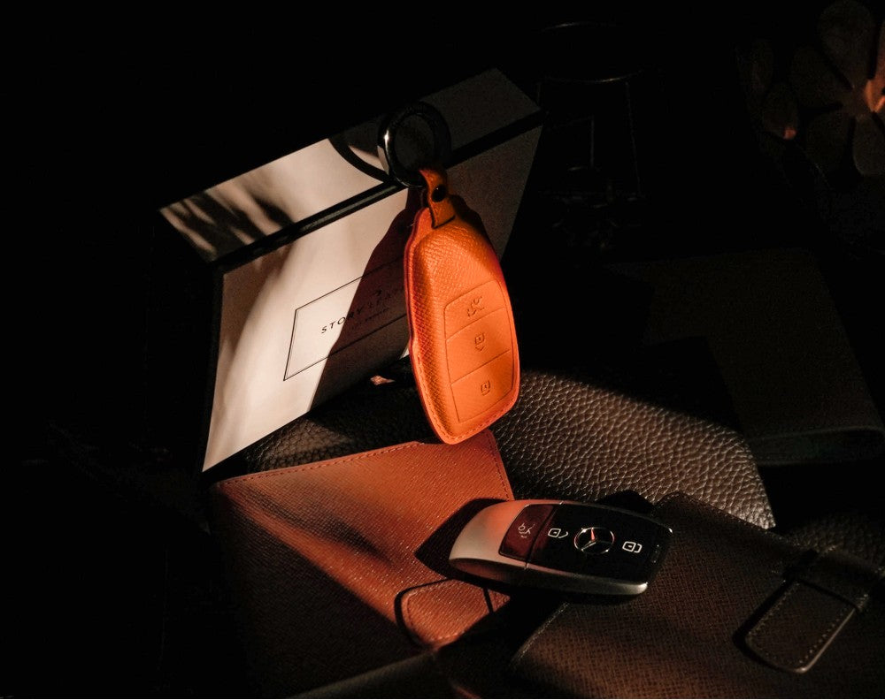 Orange Leather Key Cover for Mercedes-Benz Smart Key (Style R3)