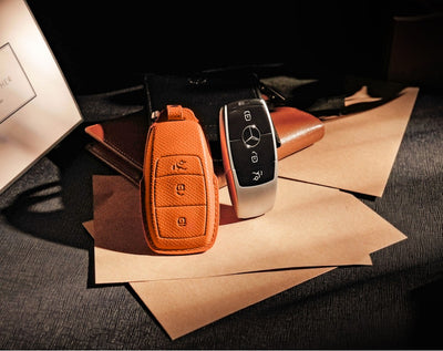 Orange Leather Key Cover for Mercedes-Benz Smart Key (Style R3)
