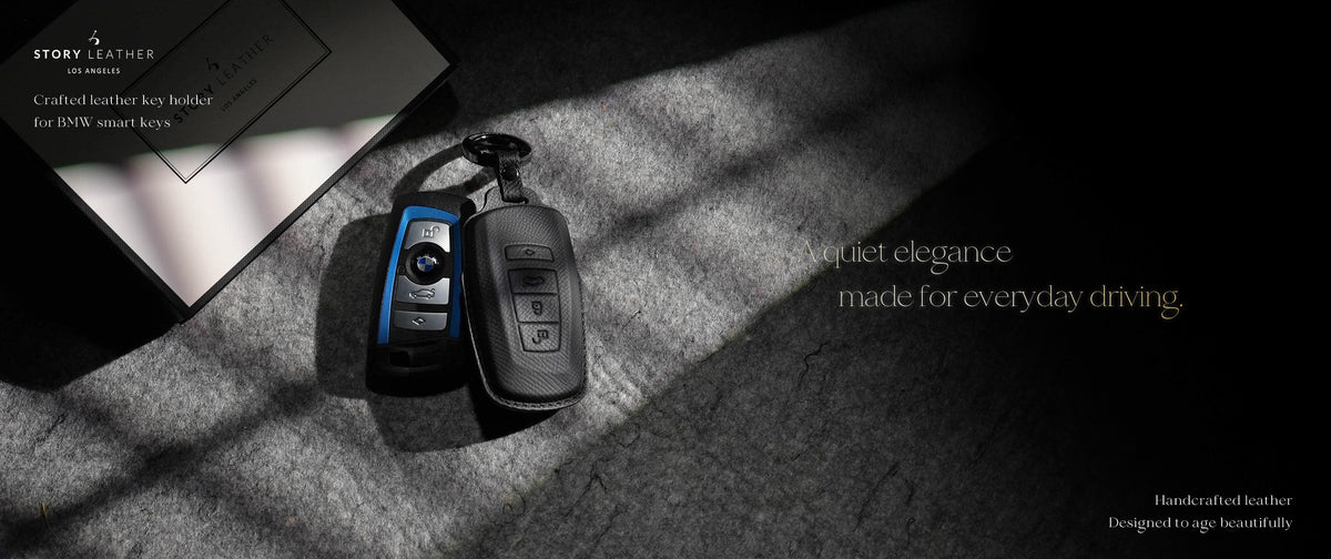 Black Leather Key Cover for BMW Smart Key (Style R4)