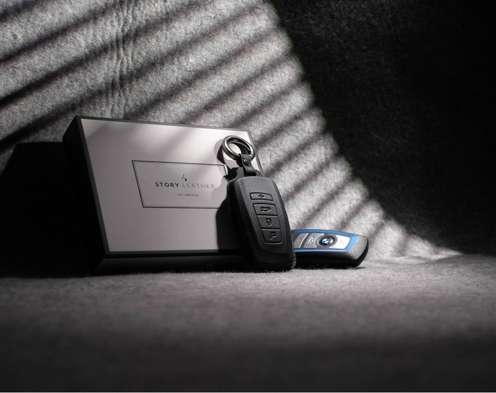 Black Leather Key Cover for BMW Smart Key (Style R4)