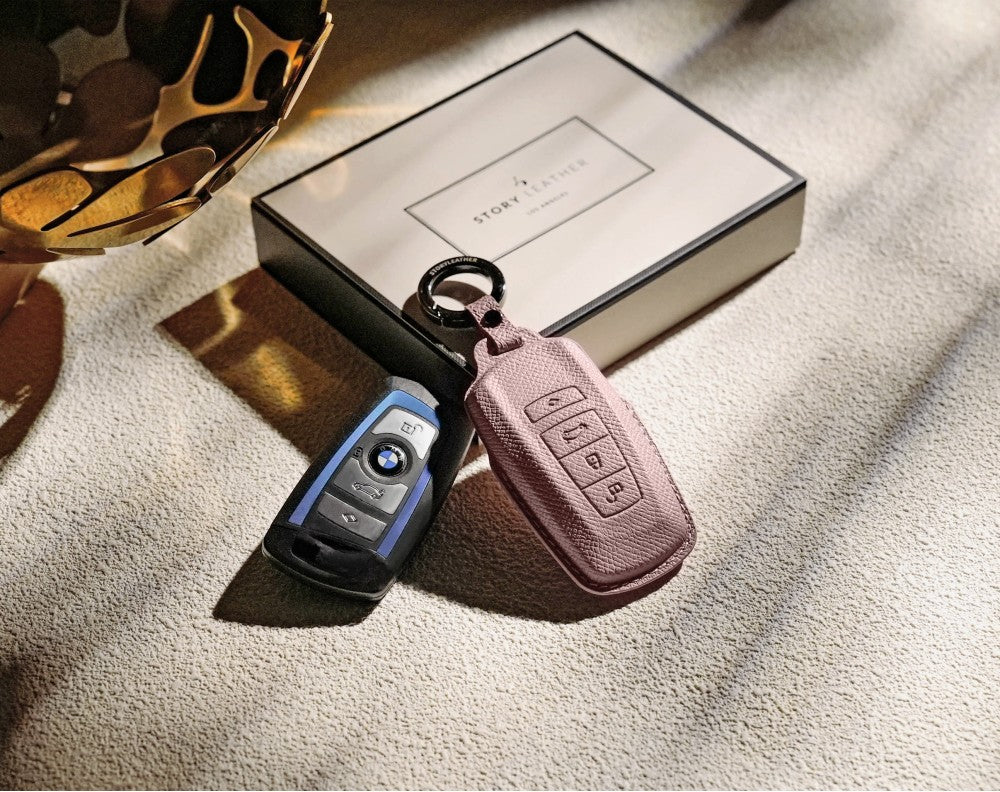 Pink Leather Key Cover for BMW Smart Key (Style R4)