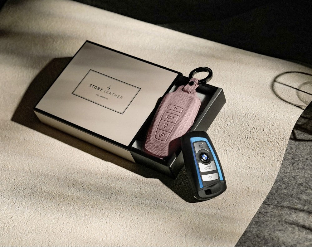 Pink Leather Key Cover for BMW Smart Key (Style R4)