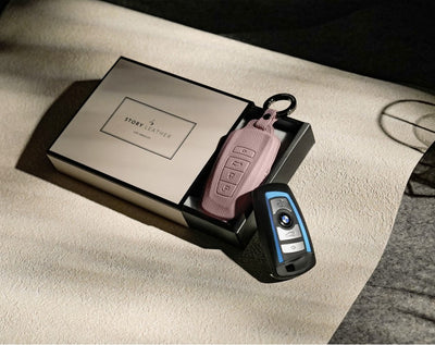 Pink Leather Key Cover for BMW Smart Key (Style R4)