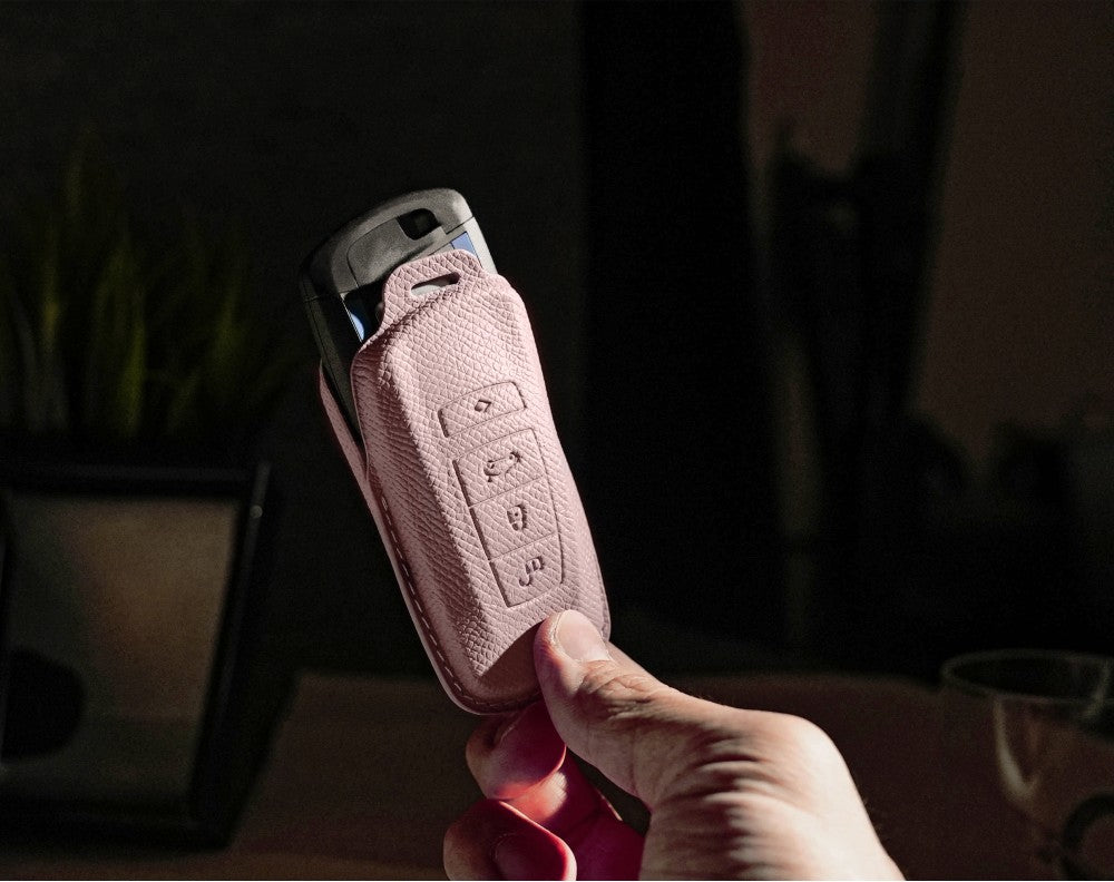 Pink Leather Key Cover for BMW Smart Key (Style R4)