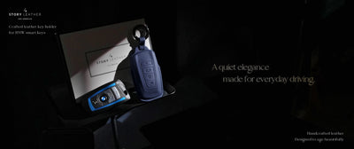 Blue Leather Key Cover for BMW Smart Key (Style R4)