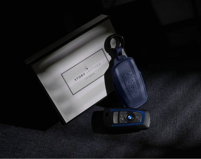 Blue Leather Key Cover for BMW Smart Key (Style R4)