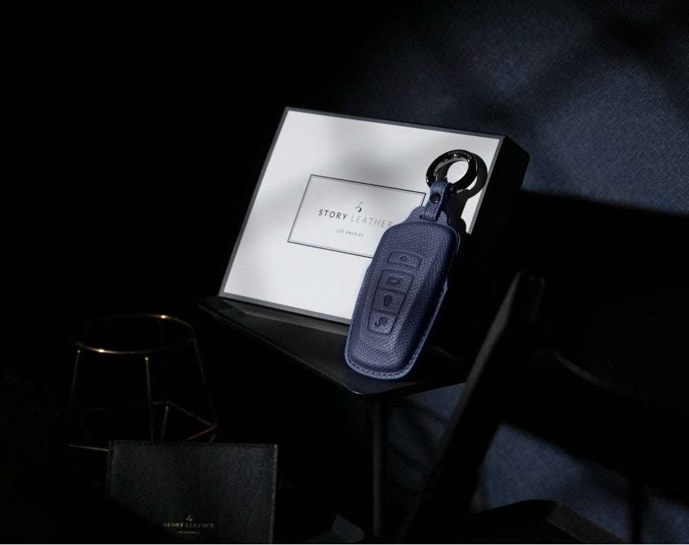 Blue Leather Key Cover for BMW Smart Key (Style R4)