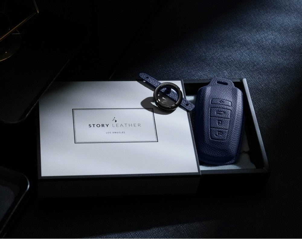 Blue Leather Key Cover for BMW Smart Key (Style R4)