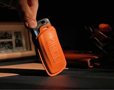Orange Leather Key Cover for BMW Smart Key (Style R4)