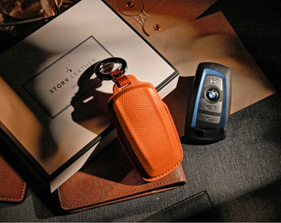 Orange Leather Key Cover for BMW Smart Key (Style R4)
