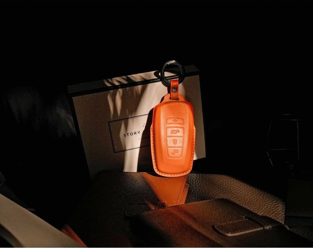 Orange Leather Key Cover for BMW Smart Key (Style R4)