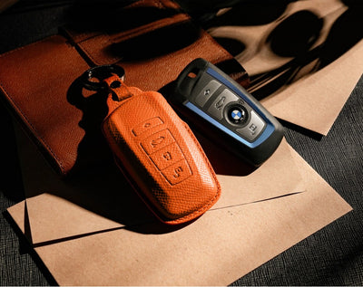 Orange Leather Key Cover for BMW Smart Key (Style R4)
