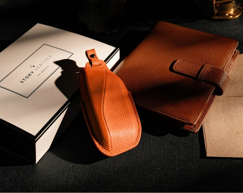 Orange Leather Key Cover for BMW Smart Key (Style S4)