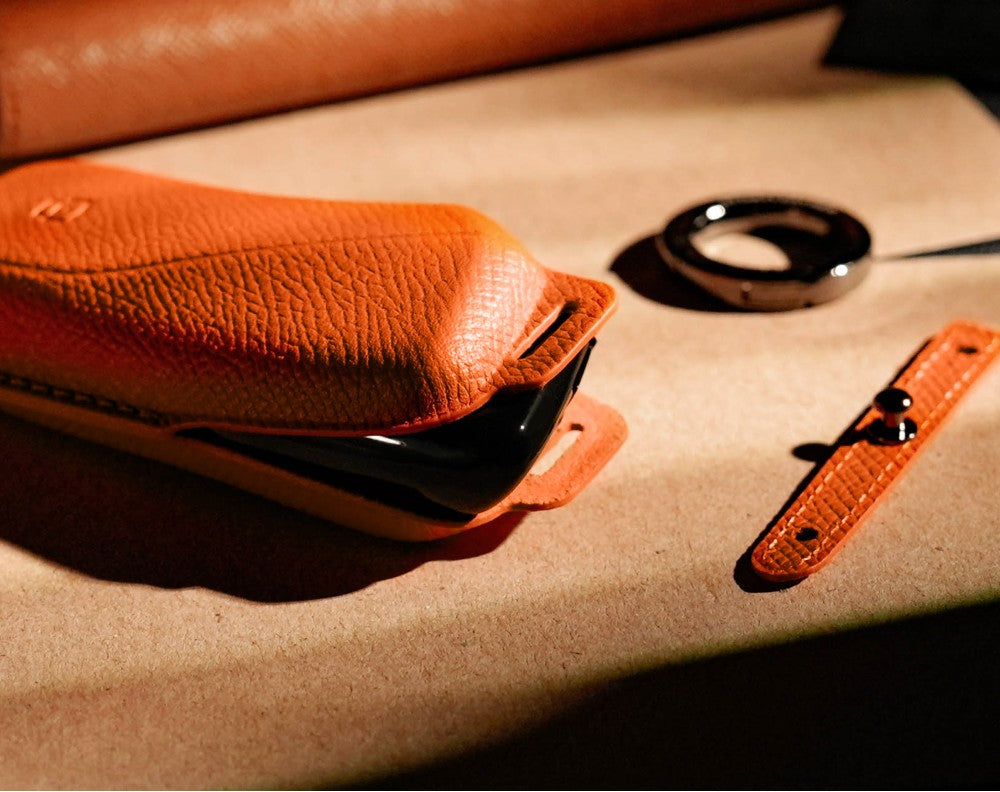 Orange Leather Key Cover for BMW Smart Key (Style S4)
