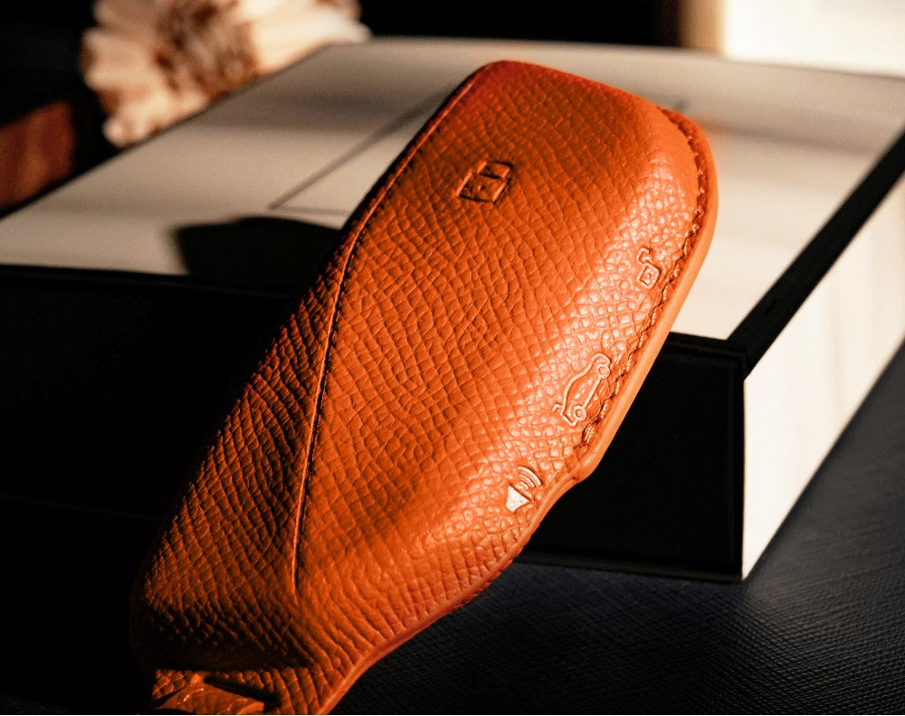 Orange Leather Key Cover for BMW Smart Key (Style S4)