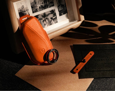 Orange Leather Key Cover for BMW Smart Key (Style S4)