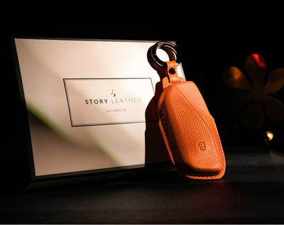 Orange Leather Key Cover for BMW Smart Key (Style S4)
