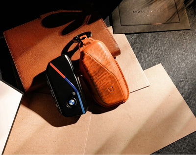 Orange Leather Key Cover for BMW Smart Key (Style S4)