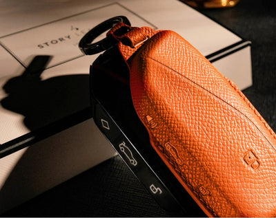 Orange Leather Key Cover for BMW Smart Key (Style S4)
