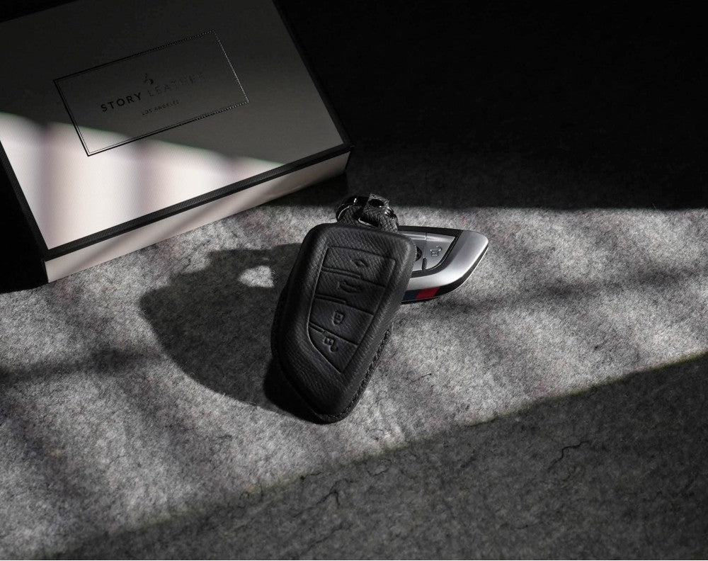 Black Leather Key Cover for BMW Smart Key (Style T4)
