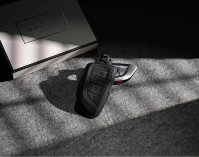 Black Leather Key Cover for BMW Smart Key (Style T4)