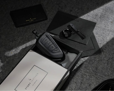 Black Leather Key Cover for BMW Smart Key (Style T4)