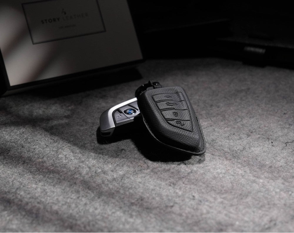 Black Leather Key Cover for BMW Smart Key (Style T4)