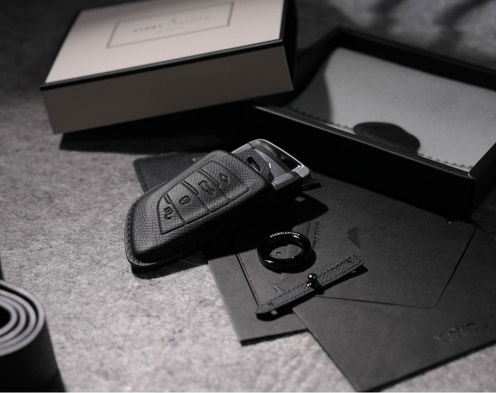 Black Leather Key Cover for BMW Smart Key (Style T4)