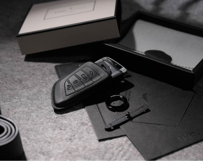 Black Leather Key Cover for BMW Smart Key (Style T4)