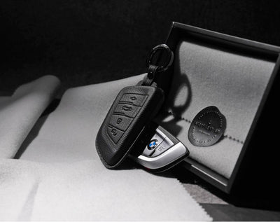 Black Leather Key Cover for BMW Smart Key (Style T4)