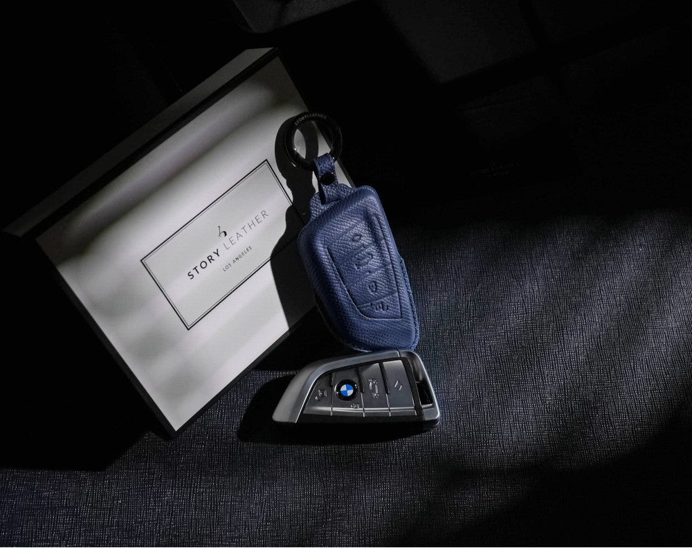 Blue Leather Key Cover for BMW Smart Key (Style T4)