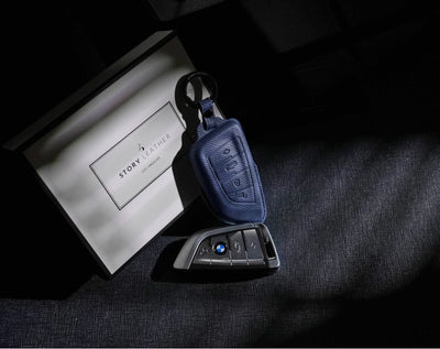 Blue Leather Key Cover for BMW Smart Key (Style T4)