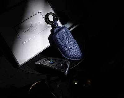 Blue Leather Key Cover for BMW Smart Key (Style T4)