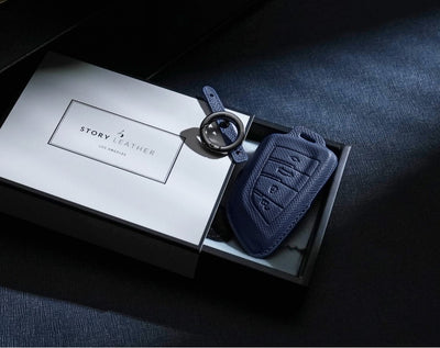 Blue Leather Key Cover for BMW Smart Key (Style T4)